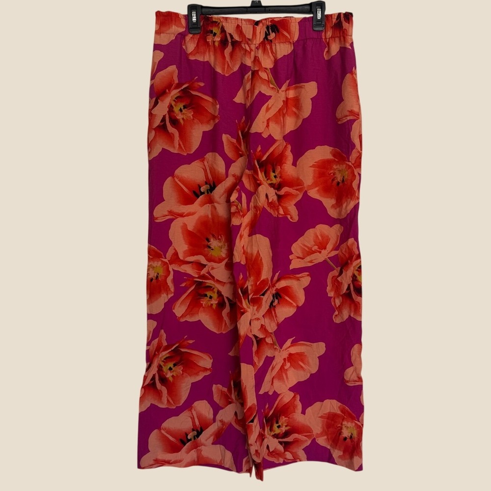 Chico's New Size 2.5 US 14‎ Tropical Floral Smocked Pull On Wide Leg Pants